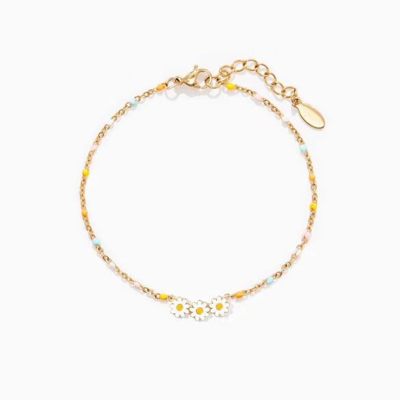 Wholesale Women's 925 Sterling Silver Daisy Flower Color Enamel Geometric Electroplated Bracelet
