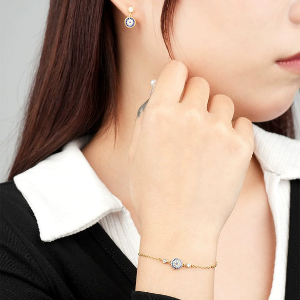 Wholesale Women's 925 Sterling Silver Devil's Eye Geometric Microinlaid Zircon Bracelet
