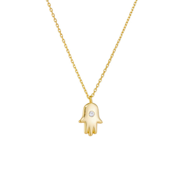 Wholesale Women's 925 Sterling Silver Diamond Fatima Palm Pendant Necklace With Cross Chain