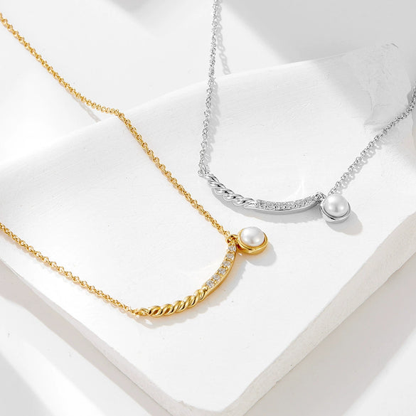Wholesale Women's 925 Sterling Silver Diamondencrusted Geometric Pearl Pendant Necklace With Cross Chain