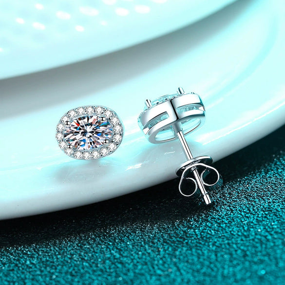 Wholesale Women's 925 Sterling Silver Egg Shaped Inlaid Moissanite Electroplated Geometric Earrings