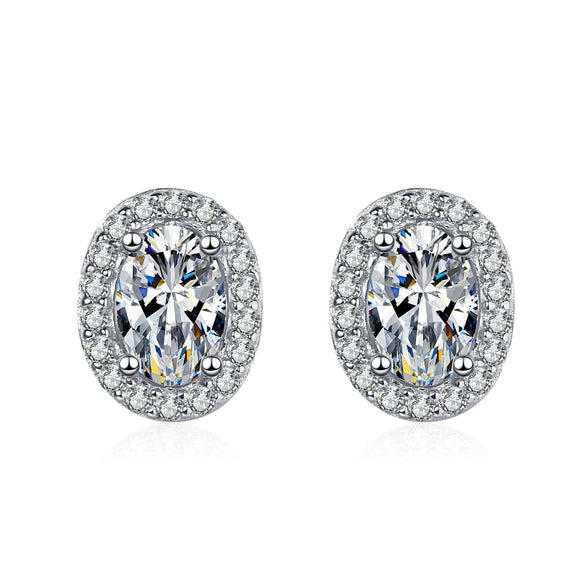 Wholesale Women's 925 Sterling Silver Egg Shaped Inlaid Moissanite Electroplated Geometric Earrings