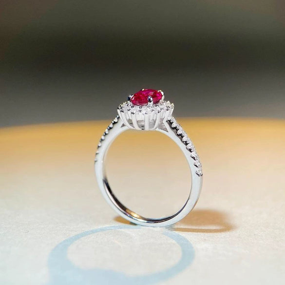 Wholesale Women's 925 Sterling Silver Elegant Geometric Pigeon Egg Red Treasure Zircon Ring With Electroplating