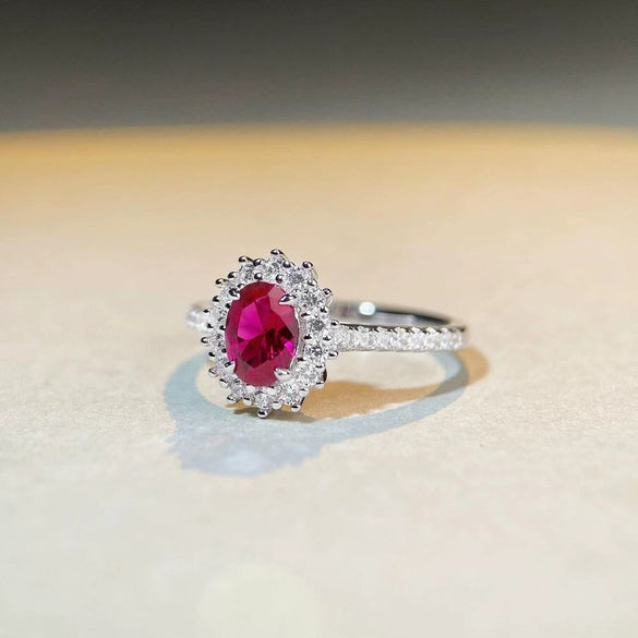 Wholesale Women's 925 Sterling Silver Elegant Geometric Pigeon Egg Red Treasure Zircon Ring With Electroplating
