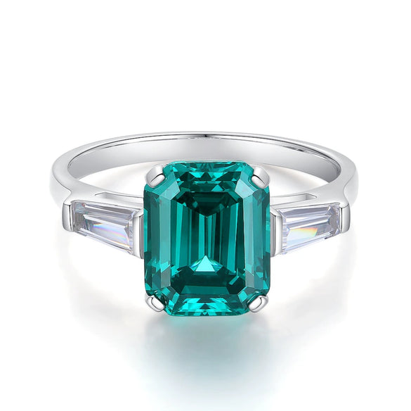 Wholesale Women's 925 Sterling Silver Emerald Cut Zircon Ring With Geometric Pattern And Electroplating Treatment