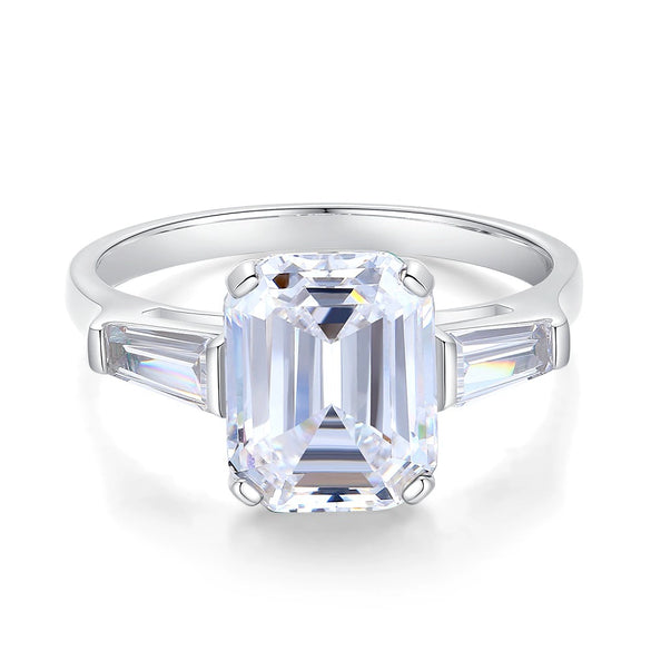 Wholesale Women's 925 Sterling Silver Emerald Cut Zircon Ring With Geometric Pattern And Electroplating Treatment