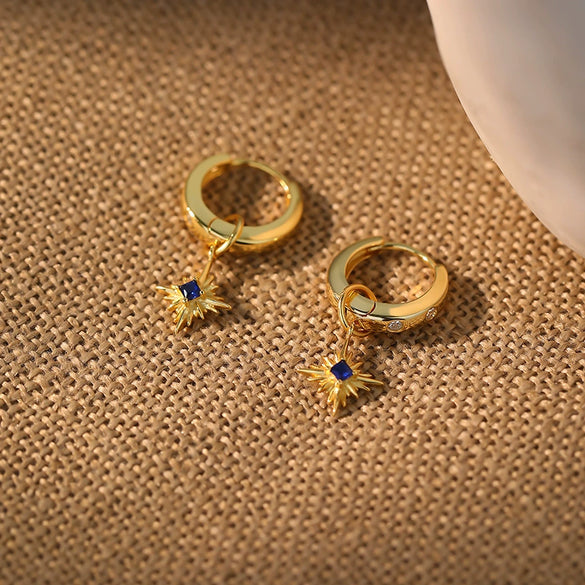 Wholesale Women's 925 Sterling Silver Fashion Vintage Geometric Star Sapphire Zircon Earrings With Electroplating