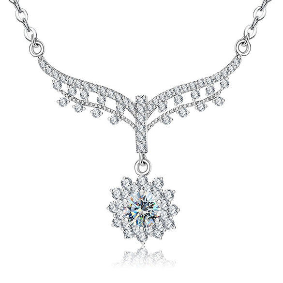 Wholesale Women's 925 Sterling Silver Fishtail Sunflower Moissanite Pendant Necklace With Clavicle Chain Electroplated