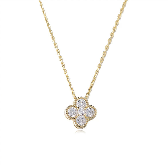 Wholesale Women's 925 Sterling Silver Flower And Fourleaf Clover Zircon Necklace Set With Diamonds Cross Chain