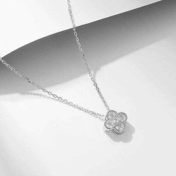 Wholesale Women's 925 Sterling Silver Flower And Fourleaf Clover Zircon Necklace Set With Diamonds Cross Chain