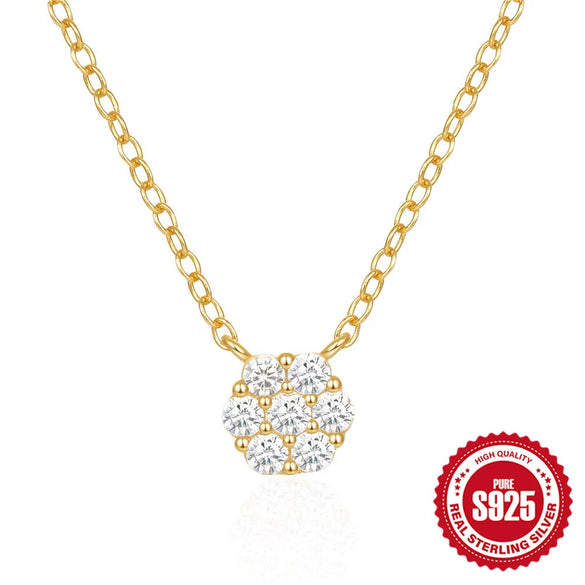 Wholesale Women's Sterling Silver 925 Flower Necklace With Small Round Zircon Diamonds Gold Plated O Chain Electroplated