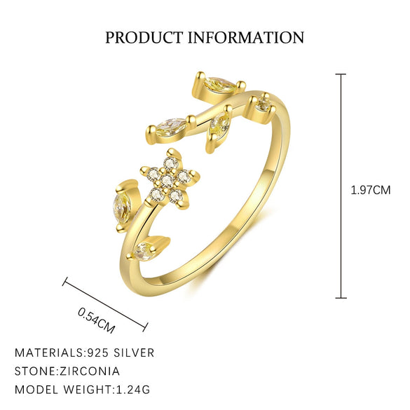 Wholesale Women's 925 Sterling Silver Flower Open Adjustable Ring With Colored Zirconium In Light Luxury Style