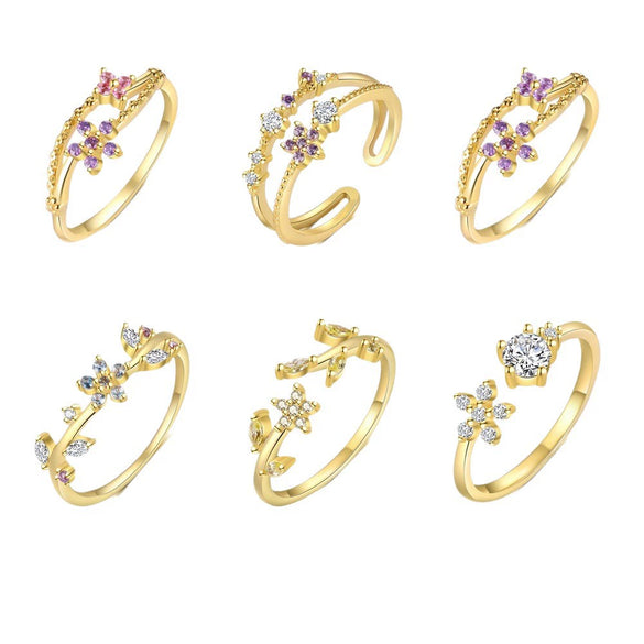 Wholesale Women's 925 Sterling Silver Flower Open Adjustable Ring With Colored Zirconium In Light Luxury Style