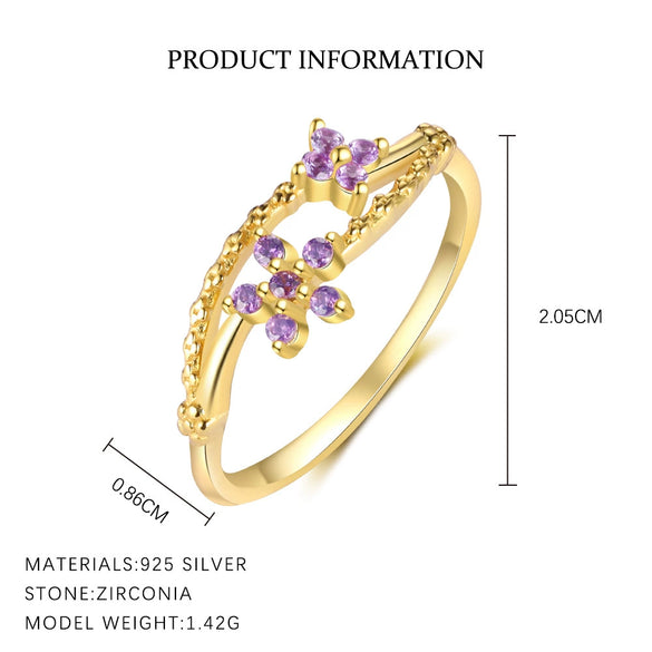 Wholesale Women's 925 Sterling Silver Flower Open Adjustable Ring With Colored Zirconium In Light Luxury Style