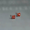 Wholesale Women's 925 Sterling Silver Flower Stud Earrings With Red Diamond And Red Corundum 14K Gold Plated