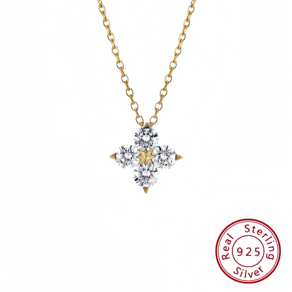 Wholesale Women's 925 Sterling Silver Fourleaf Clover Flower Style Electroplated O Chain Clavicle Necklace