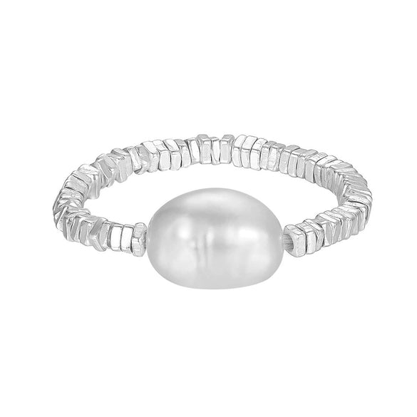 Wholesale Women's 925 Sterling Silver Freshwater Pearl Ring With Geometric Pattern And Electroplating Treatment