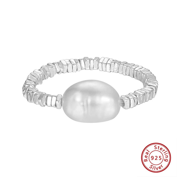 Wholesale Women's 925 Sterling Silver Freshwater Pearl Ring With Geometric Pattern And Electroplating Treatment