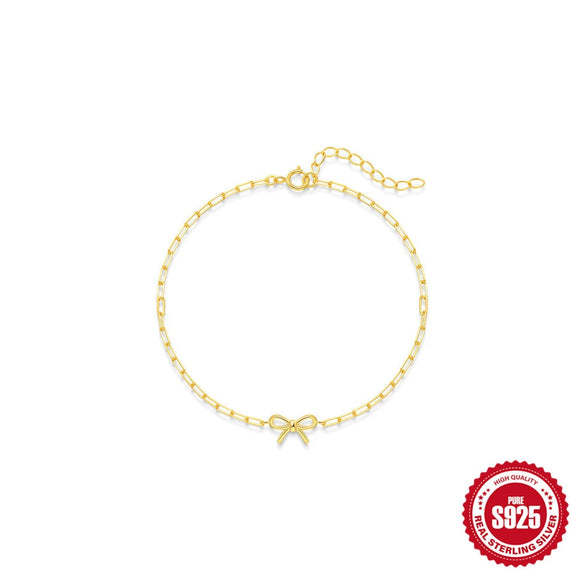 Wholesale Women's 925 Sterling Silver Geometric Bow Knot Paper Clip Bracelet With Electroplating And Real Gold Plating Simple Style