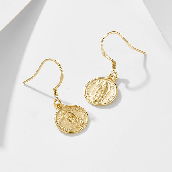 Wholesale Women's 925 Sterling Silver Geometric Circle Coin Earrings With Relief Portrait