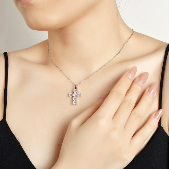 Wholesale Women's 925 Sterling Silver Geometric Cross Pendant Necklace With Ochain