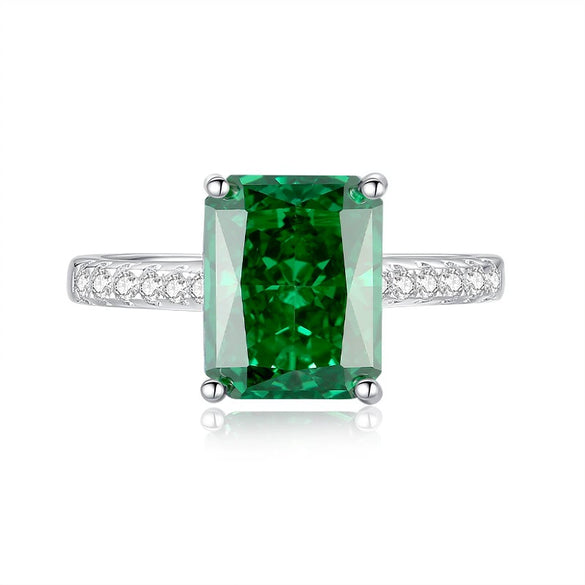Wholesale Women's 925 Sterling Silver Geometric Cut Emerald Gem Ring Set With Diamonds