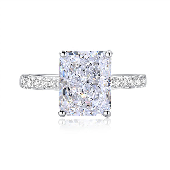Wholesale Women's 925 Sterling Silver Geometric Cut Emerald Gem Ring Set With Diamonds