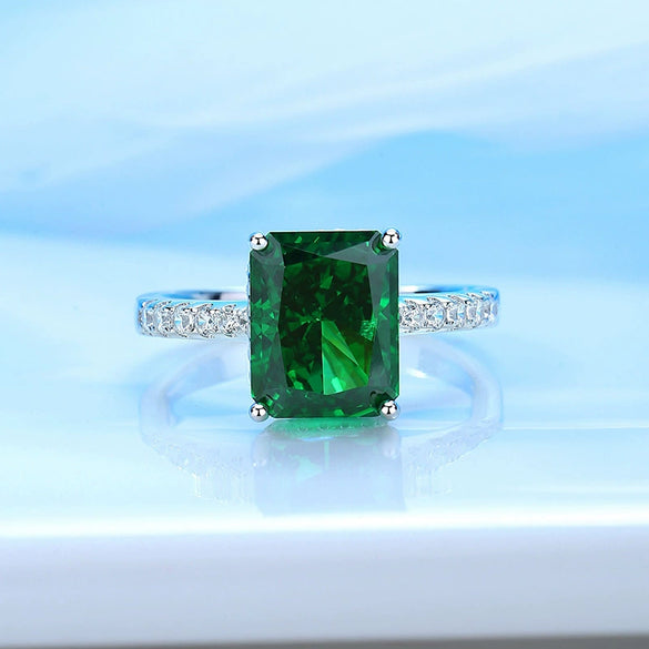 Wholesale Women's 925 Sterling Silver Geometric Cut Emerald Gem Ring Set With Diamonds