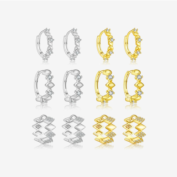 Wholesale Women's 925 Sterling Silver Geometric Design Earrings With Platinum And 18K Gold Electroplating