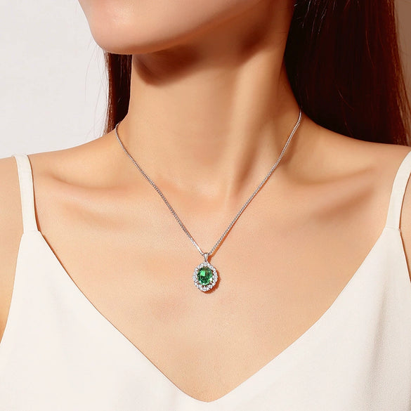 Wholesale Women's 925 Sterling Silver Geometric Diamond Pendant Necklace With Chopin Chain
