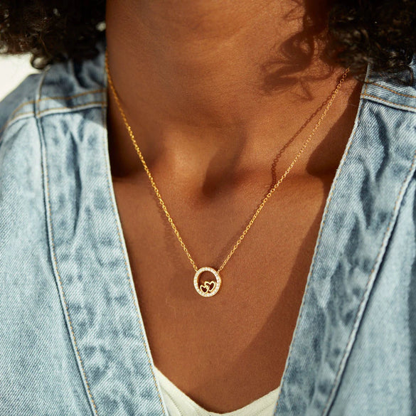 Wholesale Women's 925 Sterling Silver Geometric Double Heart Ochain Necklace With Electroplating