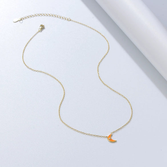 Wholesale Women's Sterling Silver 925 Geometric Dripping Oil Moon Clavicle Chain Necklace