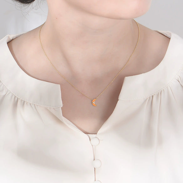 Wholesale Women's Sterling Silver 925 Geometric Dripping Oil Moon Clavicle Chain Necklace
