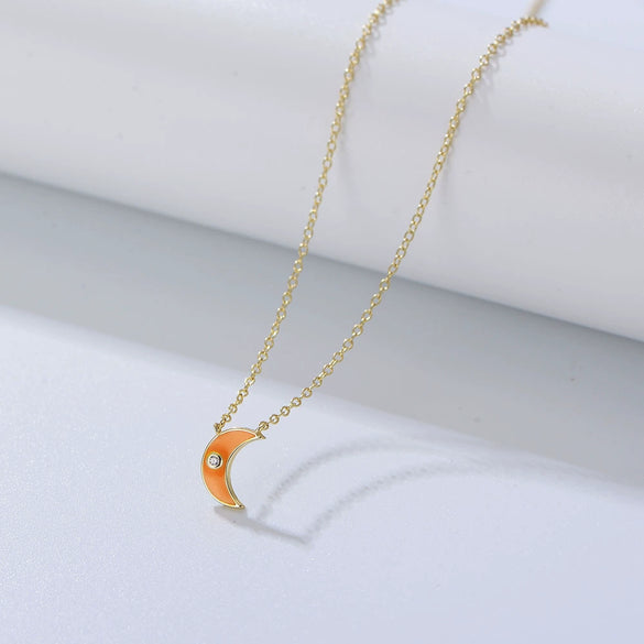 Wholesale Women's Sterling Silver 925 Geometric Dripping Oil Moon Clavicle Chain Necklace
