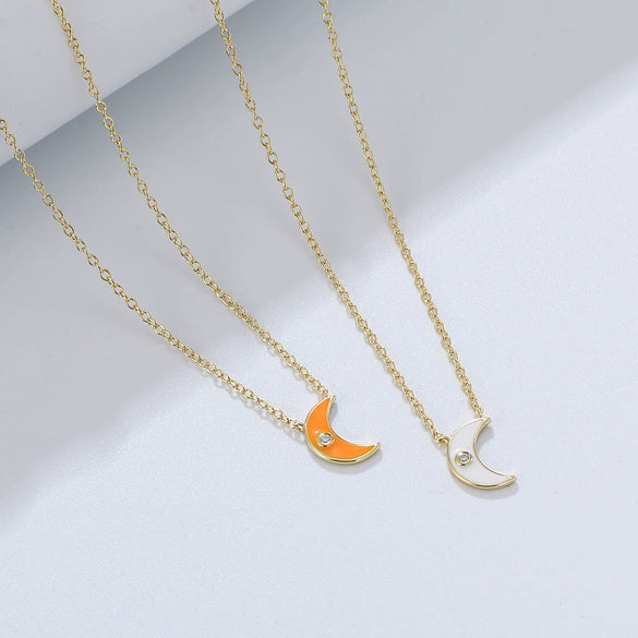 Wholesale Women's Sterling Silver 925 Geometric Dripping Oil Moon Clavicle Chain Necklace