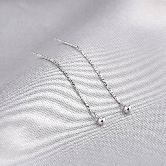 Wholesale Women's 925 Sterling Silver Geometric Drop Shape Mini Bean Tassel Short Ear Chain Earrings