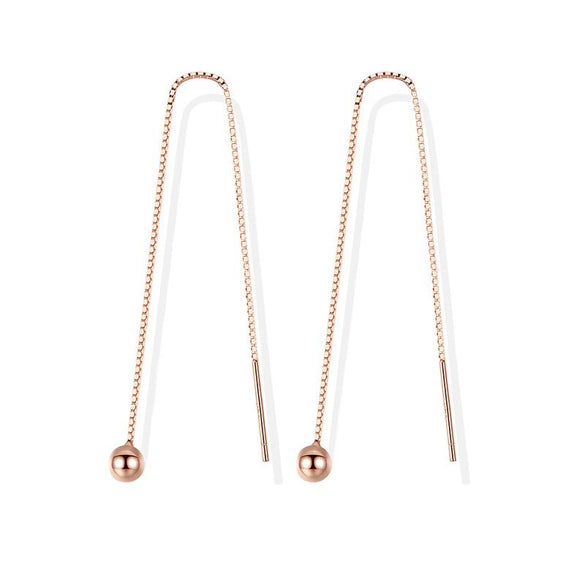 Wholesale Women's 925 Sterling Silver Geometric Drop Shape Mini Bean Tassel Short Ear Chain Earrings