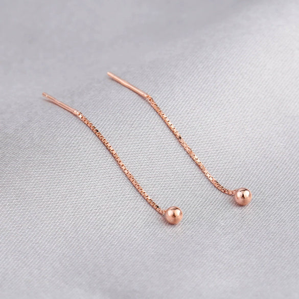 Wholesale Women's 925 Sterling Silver Geometric Drop Shape Mini Bean Tassel Short Ear Chain Earrings