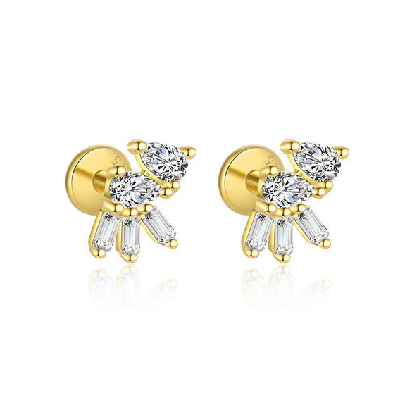 Wholesale Women's 925 Sterling Silver Geometric Irregular Round Flat Head Earrings With Zirconia