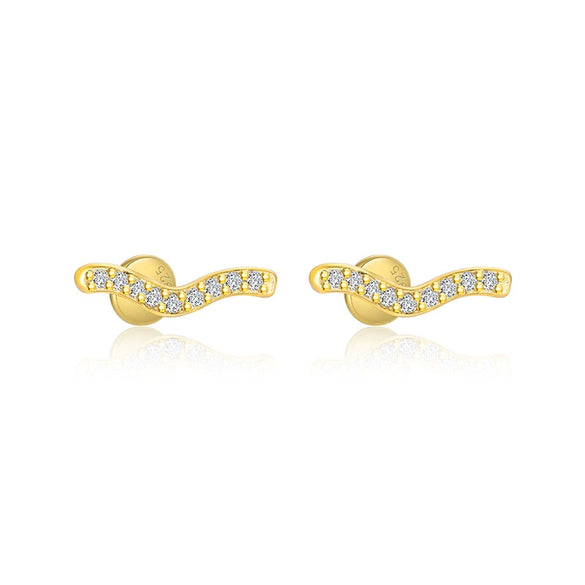 Wholesale Women's 925 Sterling Silver Geometric Irregular Round Flat Head Earrings With Zirconia