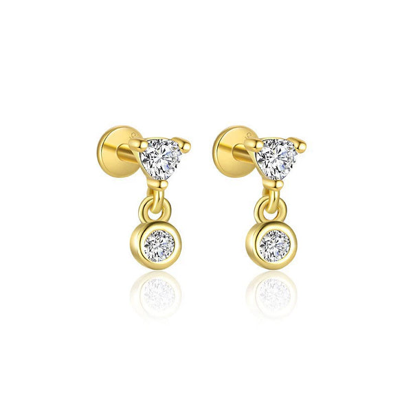 Wholesale Women's 925 Sterling Silver Geometric Irregular Round Flat Head Earrings With Zirconia