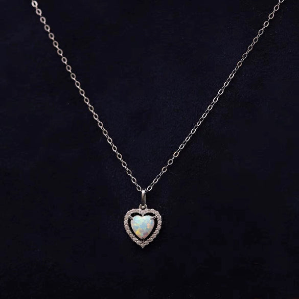 Wholesale Women's Sterling Silver Geometric Love Pendant Ochain Necklace With Diamond Opal Electroplated