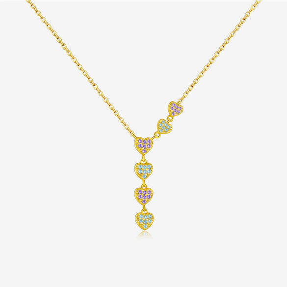 Wholesale Women's Sterling Silver Geometric Love Pendant Zircon Necklace With Platinum And 18K Gold Electroplating