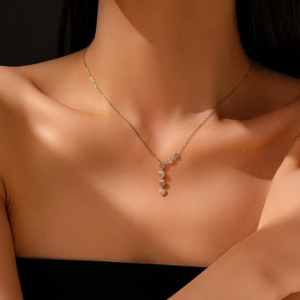 Wholesale Women's Sterling Silver Geometric Love Pendant Zircon Necklace With Platinum And 18K Gold Electroplating