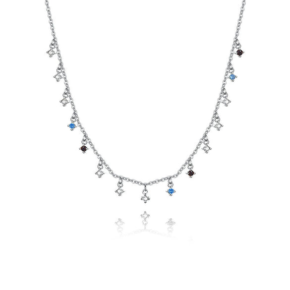 Wholesale Women's 925 Sterling Silver Geometric Mixed Gem Inlay Precious Stones Set Cross Chain Niche Style Clavicle Necklace