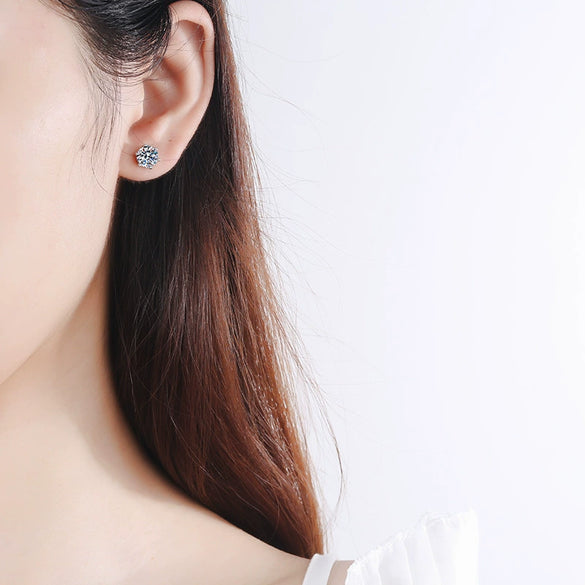 Wholesale Women's 925 Sterling Silver Geometric Moissanite Sixclaw Inlaid Electroplated Earrings