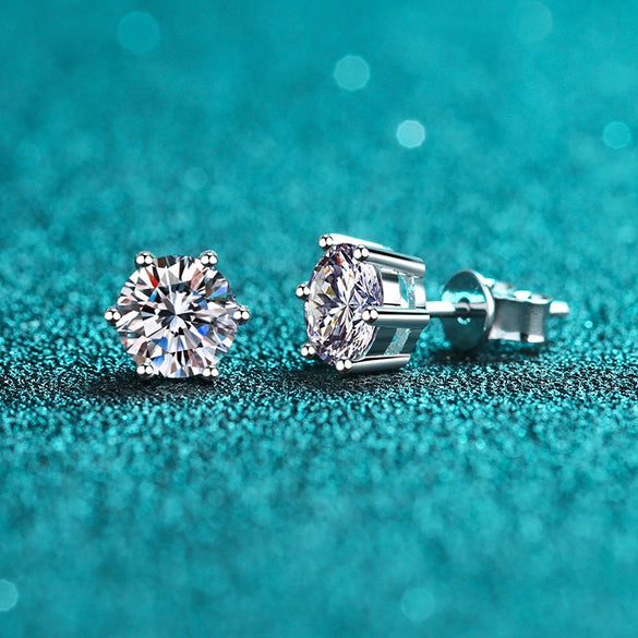 Wholesale Women's 925 Sterling Silver Geometric Moissanite Sixclaw Inlaid Electroplated Earrings