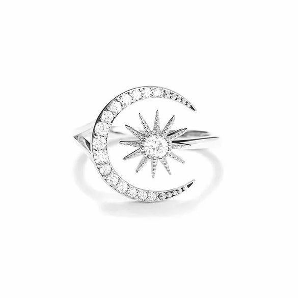 Wholesale Women's 925 Sterling Silver Geometric Moon Star Crescent Star Zircon Ring With Electroplating