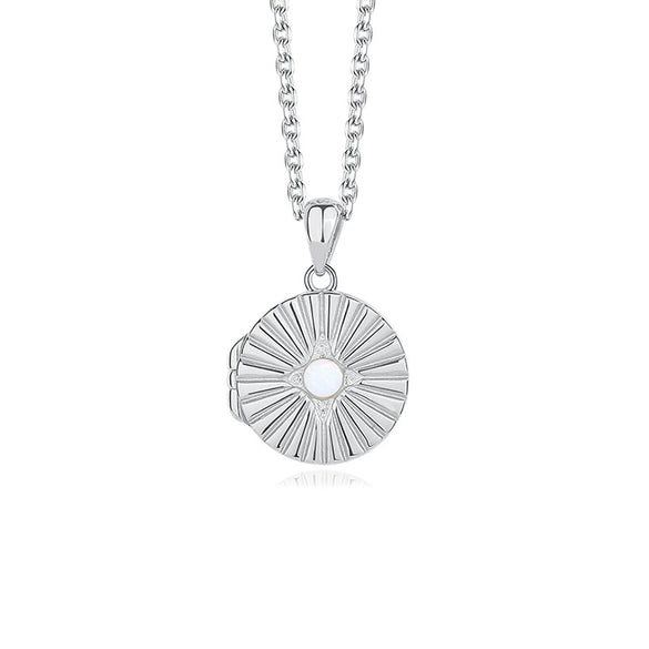 Wholesale Women's 925 Sterling Silver Geometric Opal Stone Photo Frame Pendant Necklace With Cross Chain And Electroplating Design