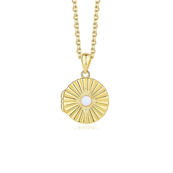 Wholesale Women's 925 Sterling Silver Geometric Opal Stone Photo Frame Pendant Necklace With Cross Chain And Electroplating Design